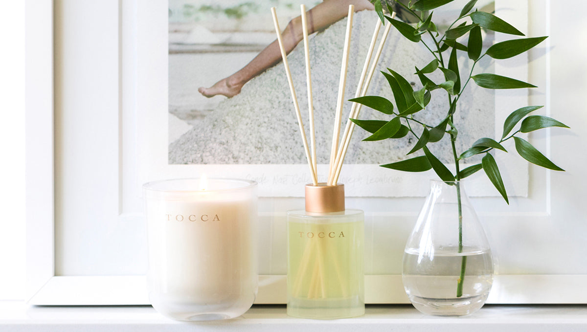 TOCCA Diffuser & candle on mantle