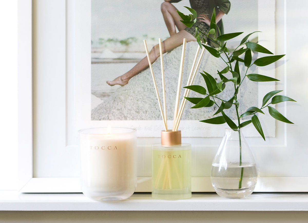 TOCCA Diffuser & candle on mantle